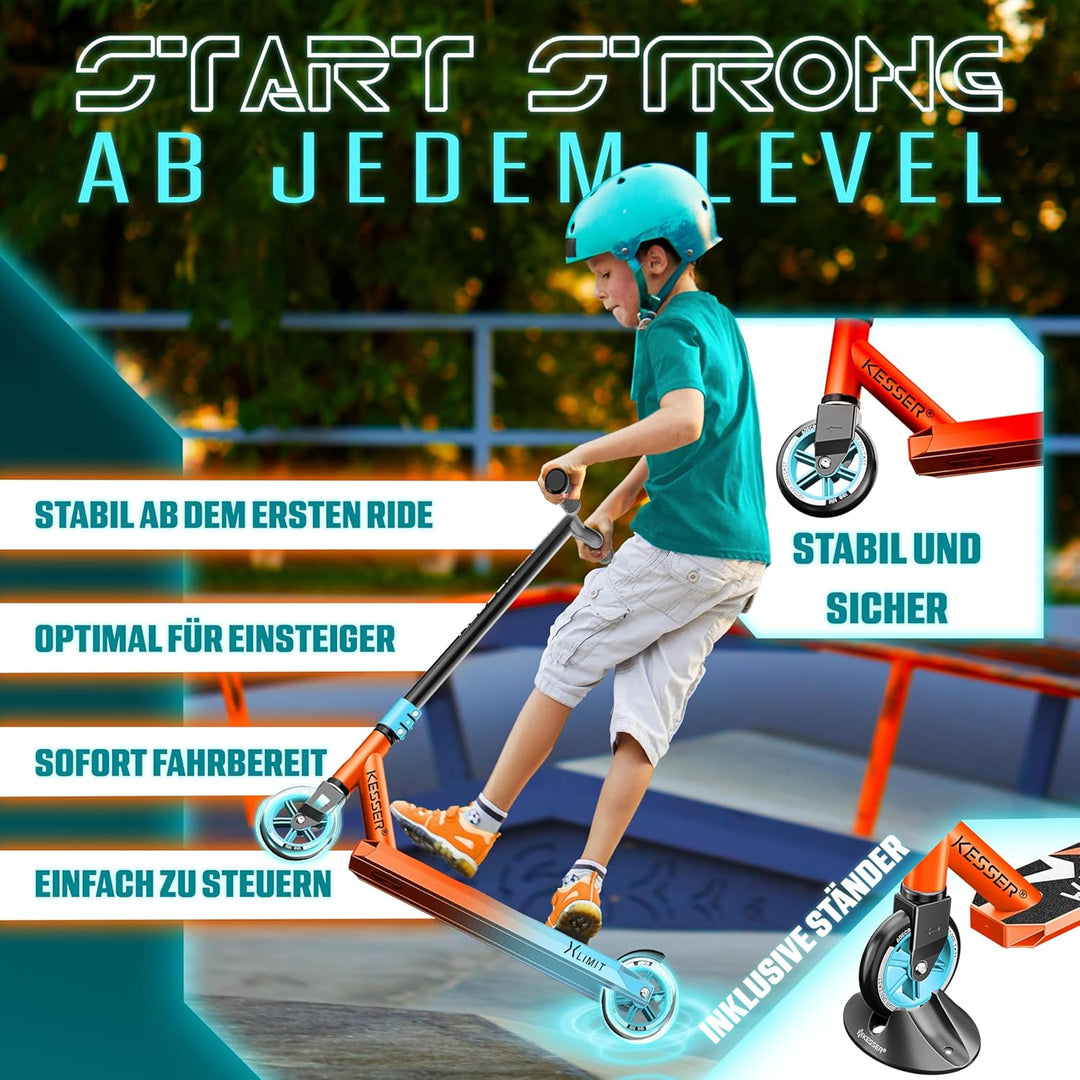KESSER® Stunt Scooter X-Limit - 360° Lenkung Robuster Funscooter Stuntscooter mit ABEC 9 Kugellagern