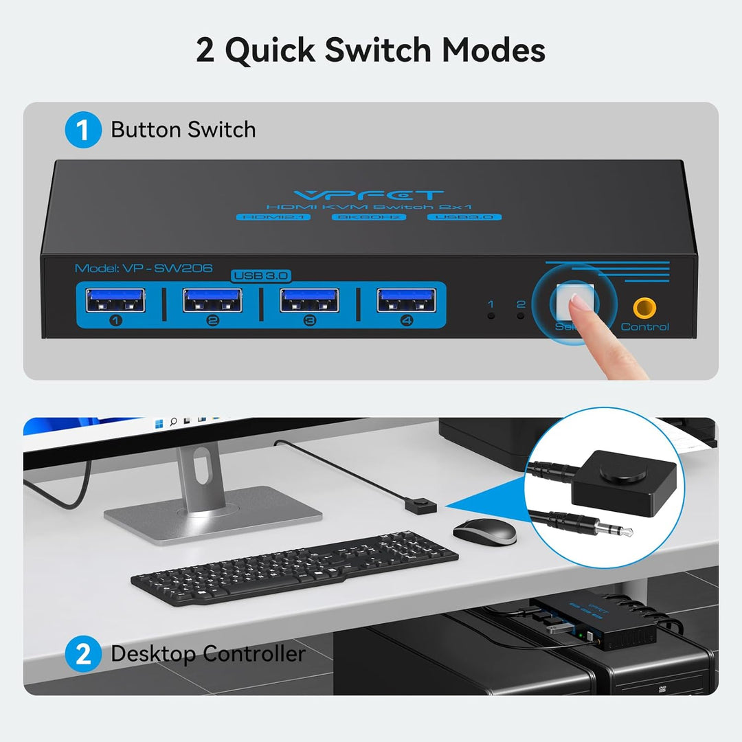 8K@60Hz KVM Switch HDMI 2 PC 1 Monitore USB 3.0 KVM-Switches 4K@120Hz für 2 Computer teilen sich 1 S
