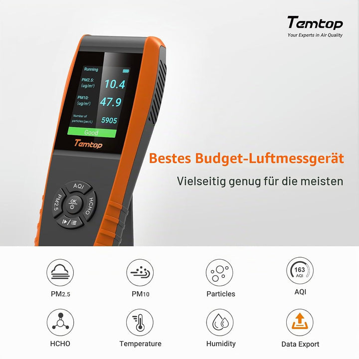 Temtop RaumLuftqualitätsdetektor Luftqualitätsdetektor Innenraum Monitor Datenausgang Formaldehyd HC