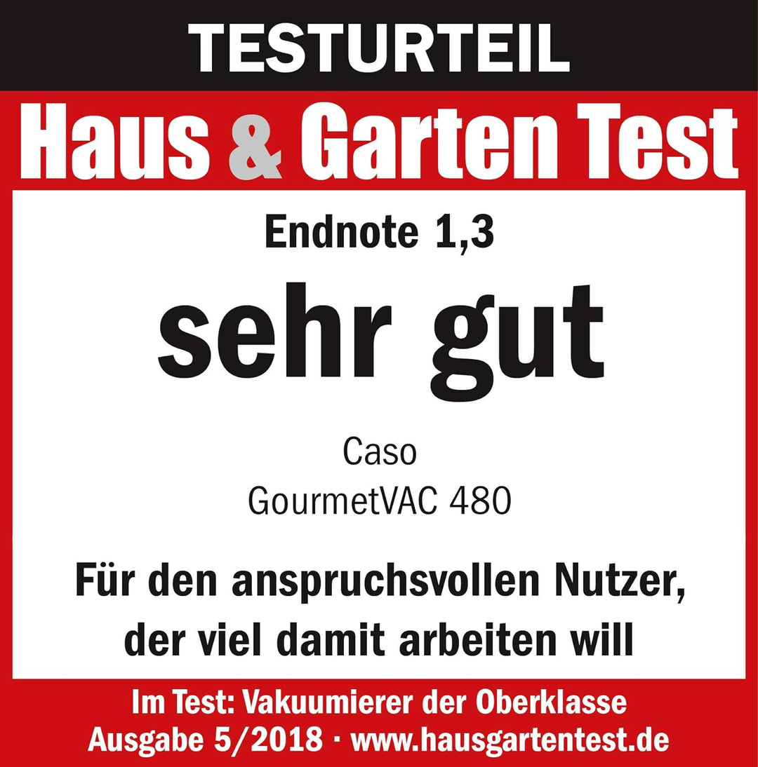 CASO GourmetVAC 480 – Vakuumierer, verlängern Sie die Haltbarkeit Ihrer Lebensmittel, doppelte Schwe