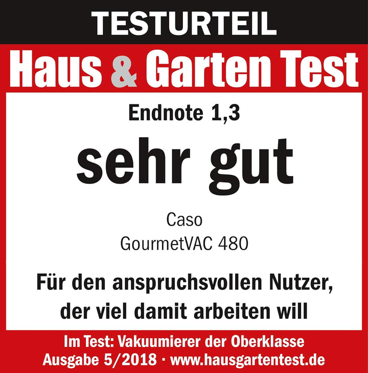 CASO GourmetVAC 480 – Vakuumierer, verlängern Sie die Haltbarkeit Ihrer Lebensmittel, doppelte Schwe