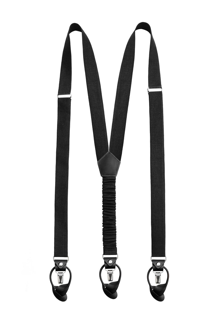Leinen Accessoires SET: Fliege und Hosenträger Hosenträger mit Leder für Herren. Fliege Bereits gebu