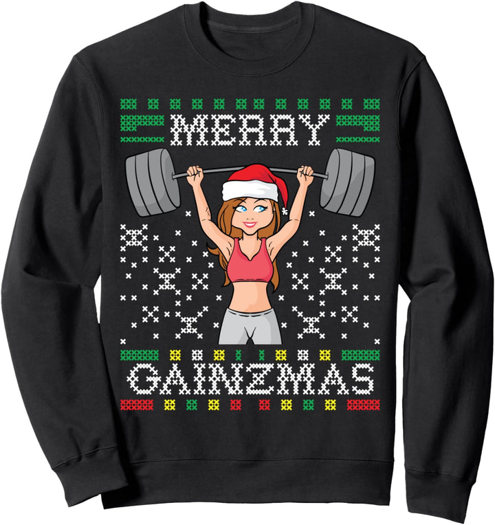 Merry Gainzmas Ugly Christmas Sweater Gym Miss Santa Claus Sweatshirt