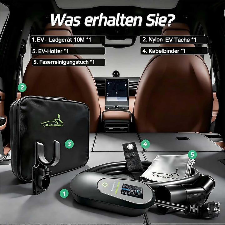 Ladekabel Elektroauto Typ 2 Schuko 10M【8-13A,1-phasig】 Tragbares EV Ladekabel Typ 2 Schuko Ladegerät