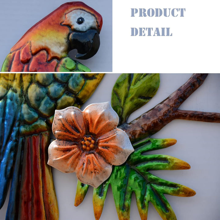 J-Fly Metall Papagei Wanddekoration - Tropische Outdoor Wandkunst für Terrasse, Zaun, Garten, Zuhaus