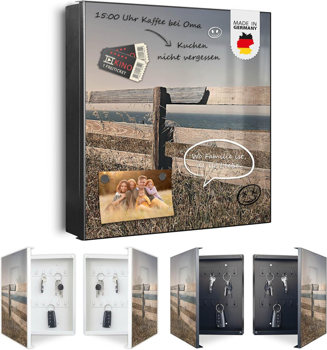 banjado Grosser Schlüsselkasten Glas - Schlüsselbox 30x30cm mit 50 Haken - Schlüsselkasten modern fü