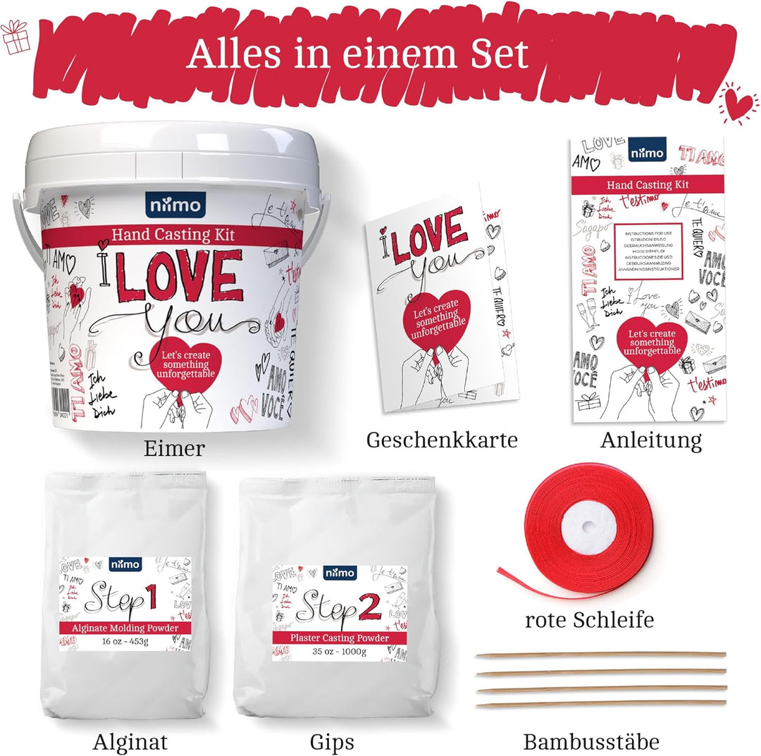 Niimo® 'I love you' 3D Handabdruck Set für Paare - Personalisierte Geschenke für Frauen & Männer, De