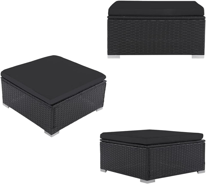 Mingone Hocker Rattan Outdoor mit Kissen Rattansofa Gartenmöbel-Set Sitzhocker Gartensofa für Terras