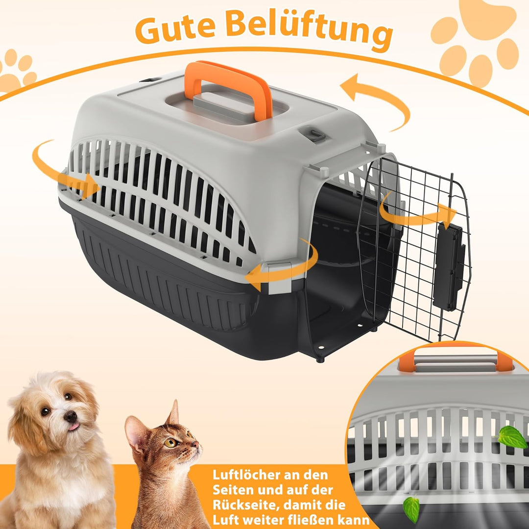 YUENFONG Transportbox Katzen 61x37x37cm Katzentransportbox für kleine Hunde, Tiertransporter aus ABS