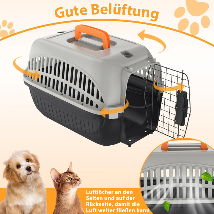 YUENFONG Transportbox Katzen 61x37x37cm Katzentransportbox für kleine Hunde, Tiertransporter aus ABS