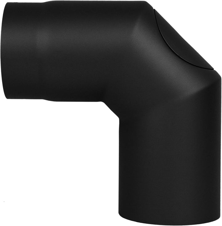 LANZZAS Ofenrohr Bogen 90° Grad mit Tür (2x 45°), im Durchmesser, DN Ø 150 mm, Farbe: schwarz-metall