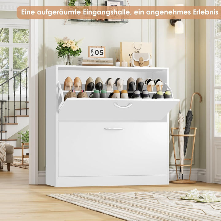 FirFurd Schuhregal mit 2 Fächern, Schuhschrank Weiss, Schuhkipper schmal, Schuhablage verstellbar, A