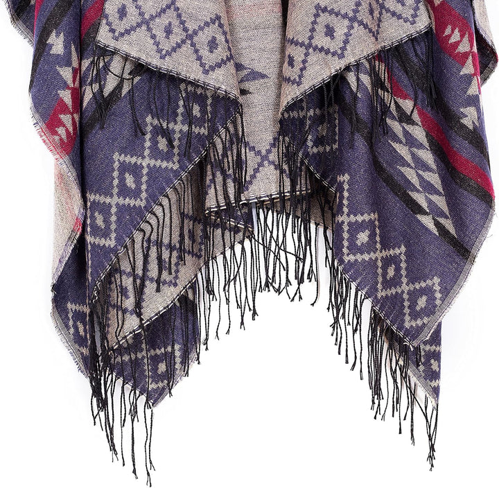 Urban GoCo Damen Poncho Stola Bohe Quaste Schal #3 Navy Blau, #3 Navy Blau
