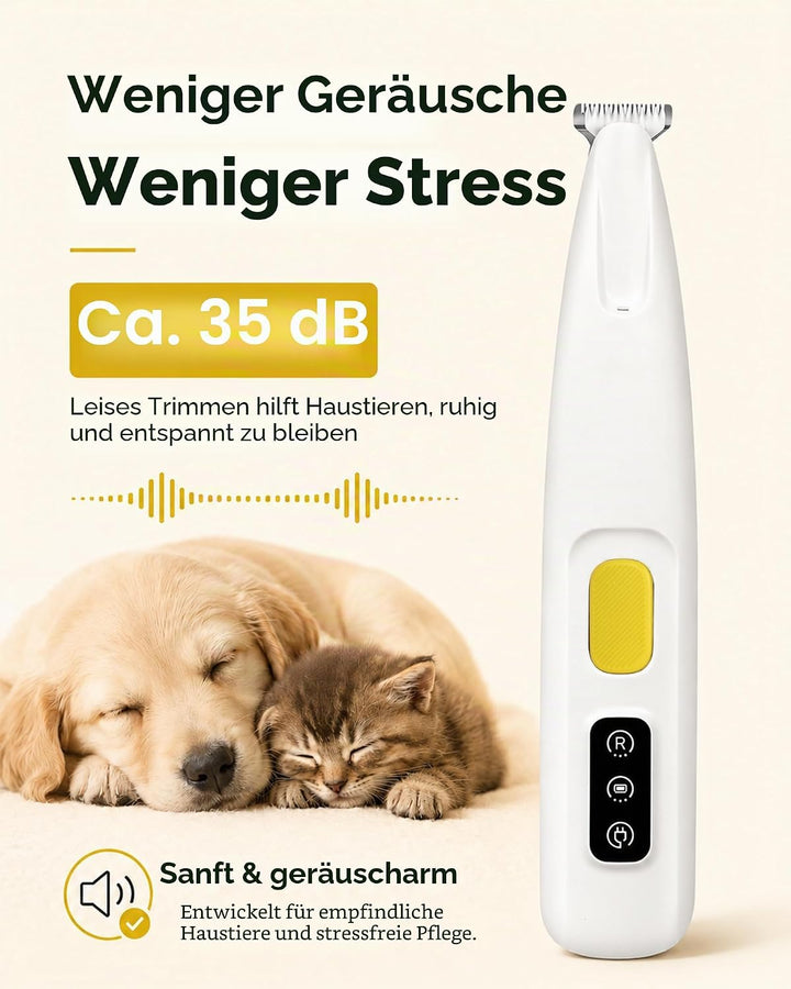 Pfotentrimmer für Hunde & Katzen mit LED-Licht – 18 mm breite Klinge, 35 dB leise, LED-Anzeige, wass