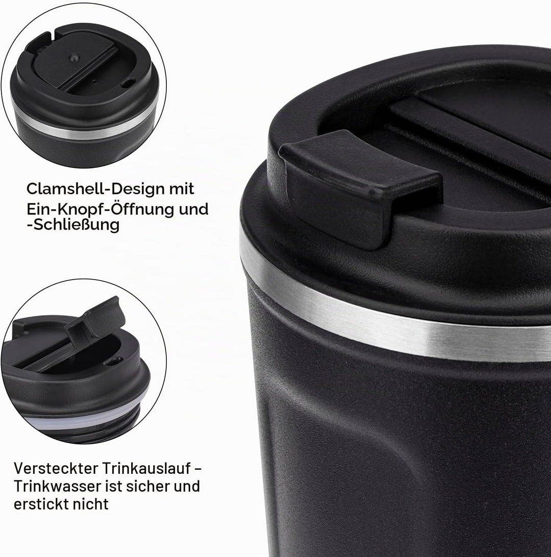 ERBO Kaffeebecher to go, Thermobecher Edelsthal, Auslaufsicher Kaffeetasse Kaffeebecher mit Deckel,