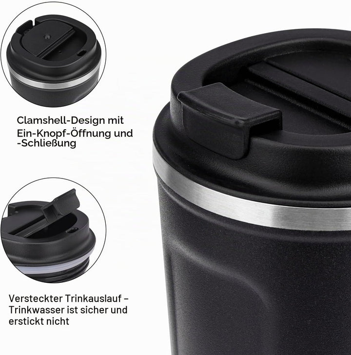 ERBO Kaffeebecher to go, Thermobecher Edelsthal, Auslaufsicher Kaffeetasse Kaffeebecher mit Deckel,