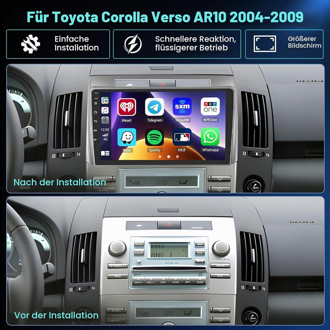 Hikity 4+64GB Android 15 Autoradio für Toyota Corolla Verso AR10 2004-2009 Mit Wireless Carplay Andr