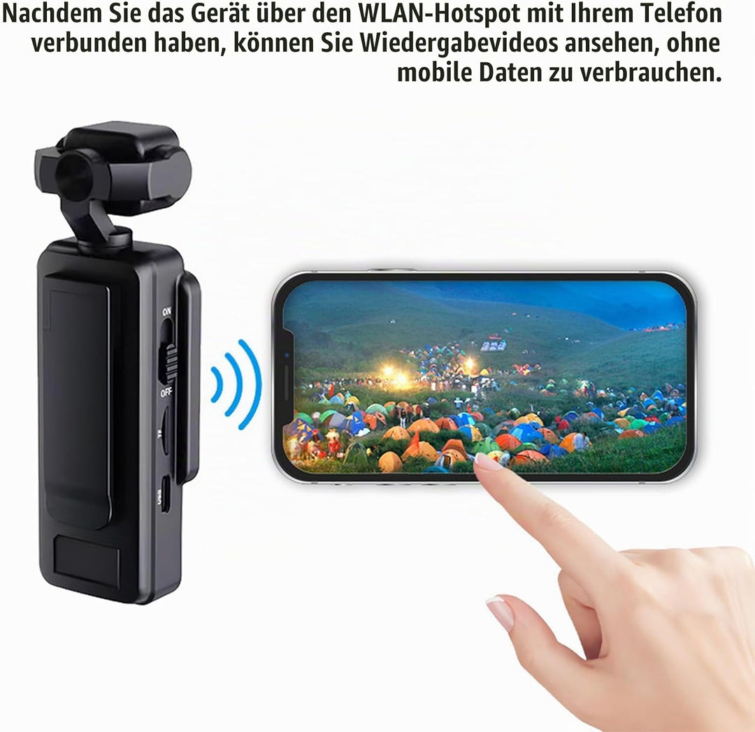 Denash 1080p Vlog -Kamera, Multi -Achse -Stabilisierung mit 270 -Grad- und 180 -Grad -Objektivrotati