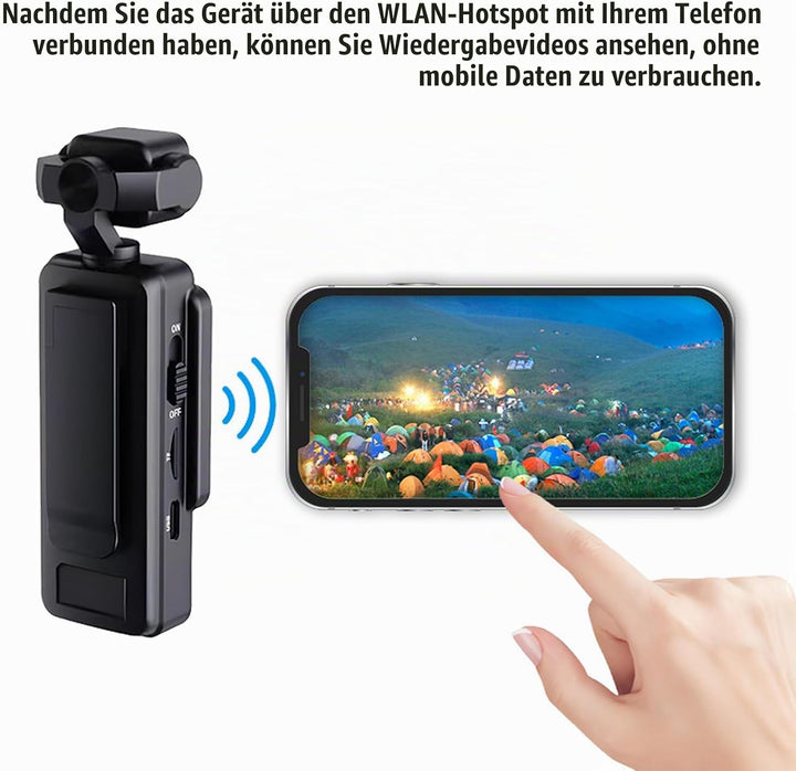 Denash 1080p Vlog -Kamera, Multi -Achse -Stabilisierung mit 270 -Grad- und 180 -Grad -Objektivrotati