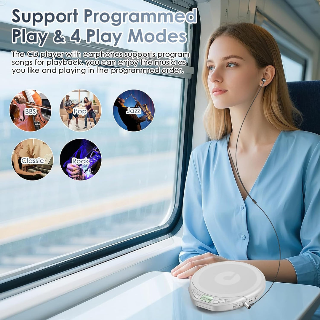 Gueray CD Player Tragbar Kinder Tragbarer CD-Player fürs Auto Discman mit Kopfhörer LCD-Display Unte