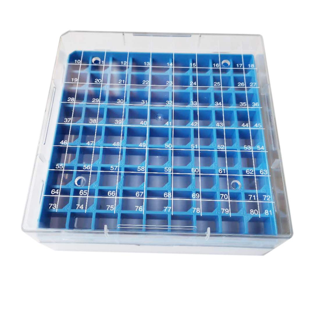 CryoBox Phiole-Regal aus Polycarbonat, 9 x 9 Array, 81 Platz (blau/grün/rot/gelb), 4 Stück Blue/Gree