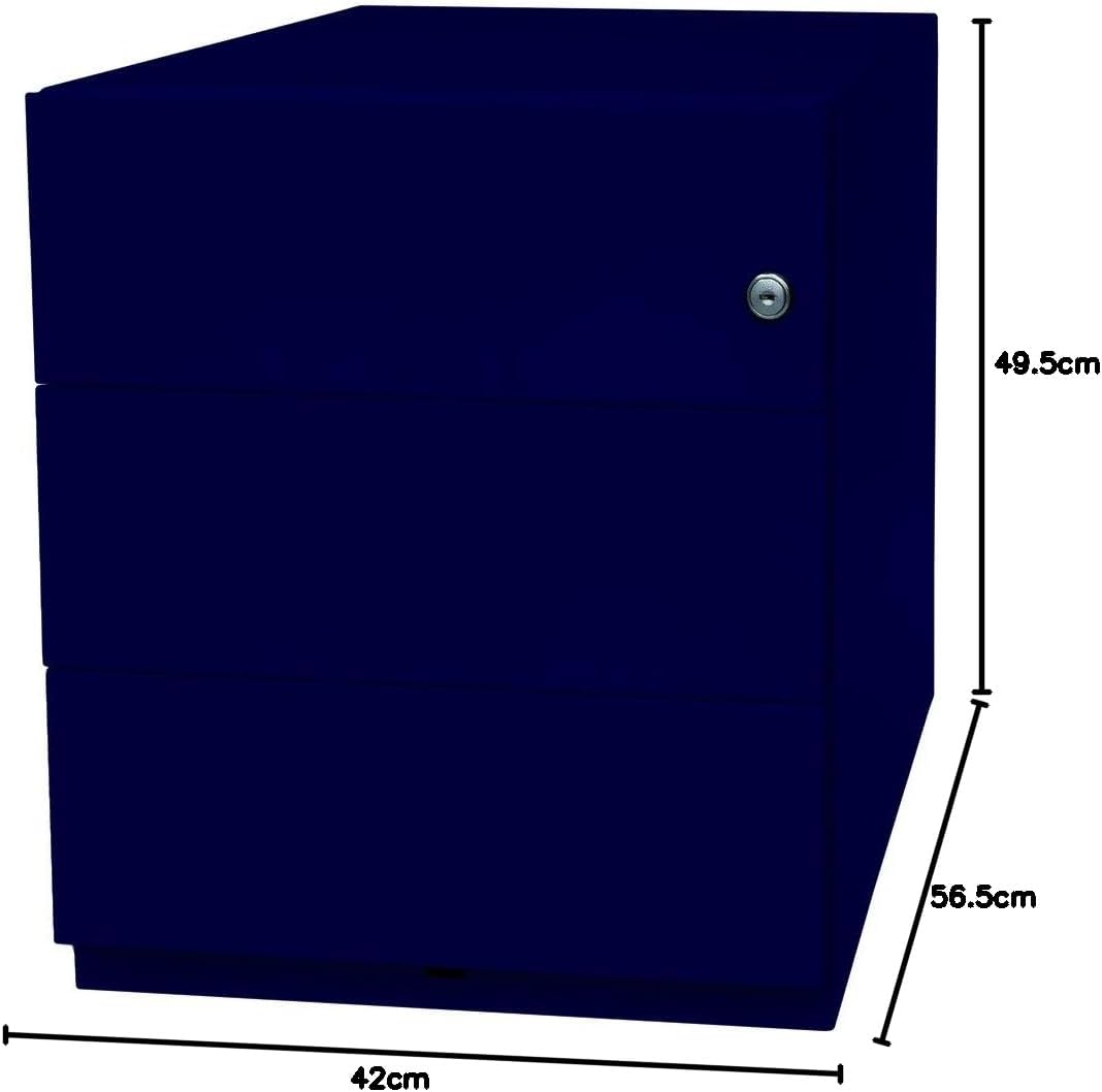 BISLEY Rollcontainer Note mit Griffleiste, 3 Universalschubladen, Metall, 639 Oxfordblau, 56.5 x 42