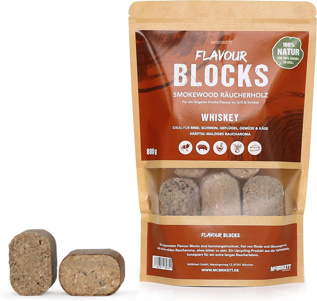 McBrikett Flavour Blocks, Räucherholz, Smokewood, Chunks, 4er-Set á 800g, 100% Natur, extra langes R