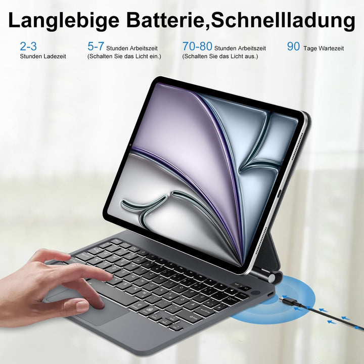 JADEMALL Magic Keyboard for iPad Air 11" M4 2026/M3 2025/M2 2024 - Deutsches QWERTZ Layout Tastatur