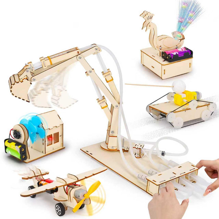 5 in 1 Holz Wissenschaft Experimente Kit für Kinder 8-12, Elektronik Bausatz Roboter Kit Spielzeug E