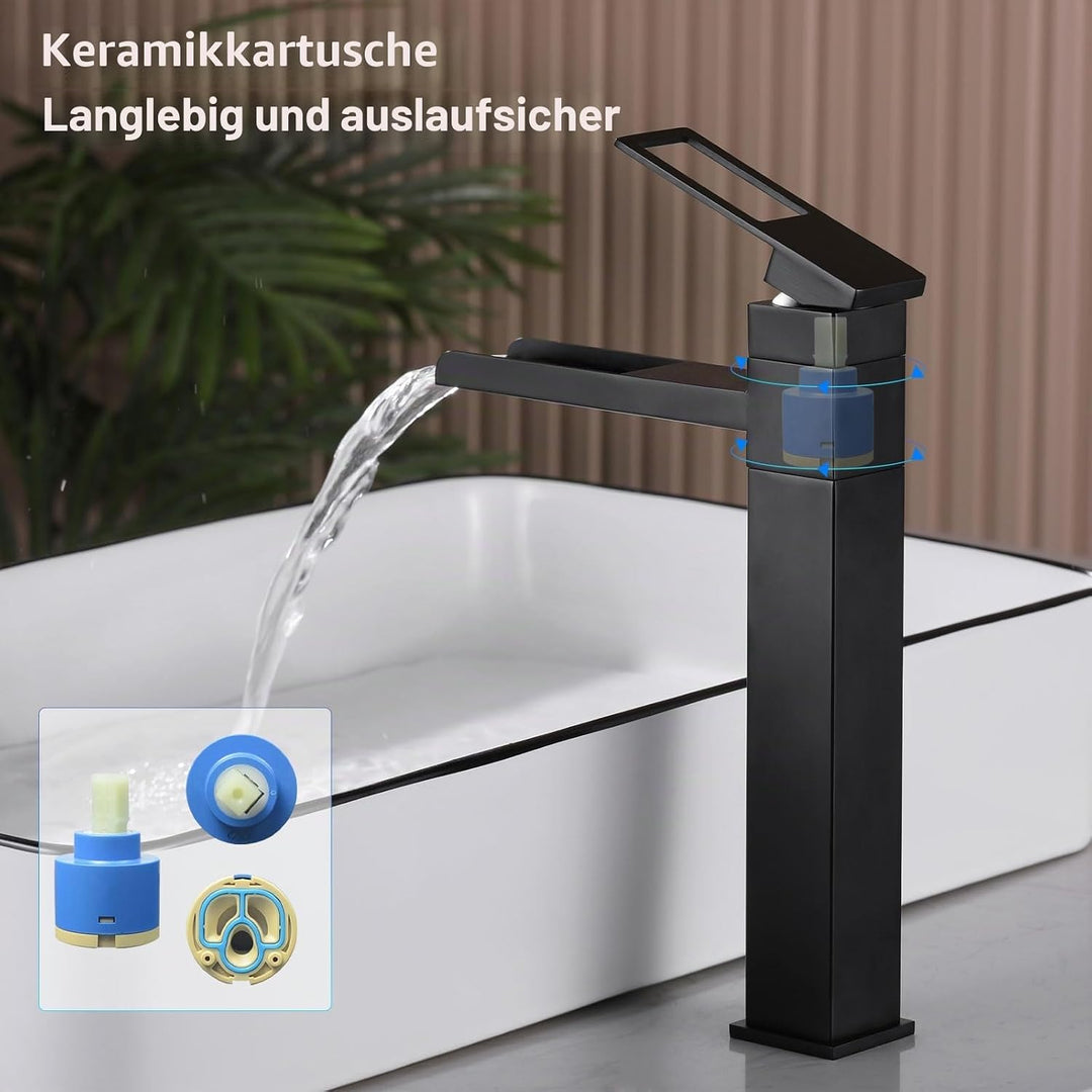 SHANFO Waschtischarmatur Hoch, Wasserhahn Bad Wasserfall, 360° Schwenkbar Mischbatterie Waschtisch,