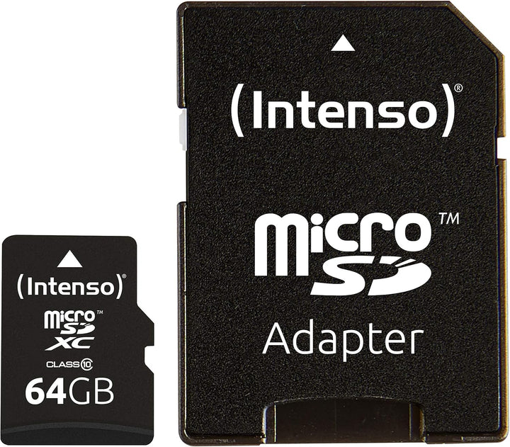 Intenso microSDXC 64GB Class 10 Speicherkarte inkl. SD-Adapter, schwarz Class 10 64, 64 GB