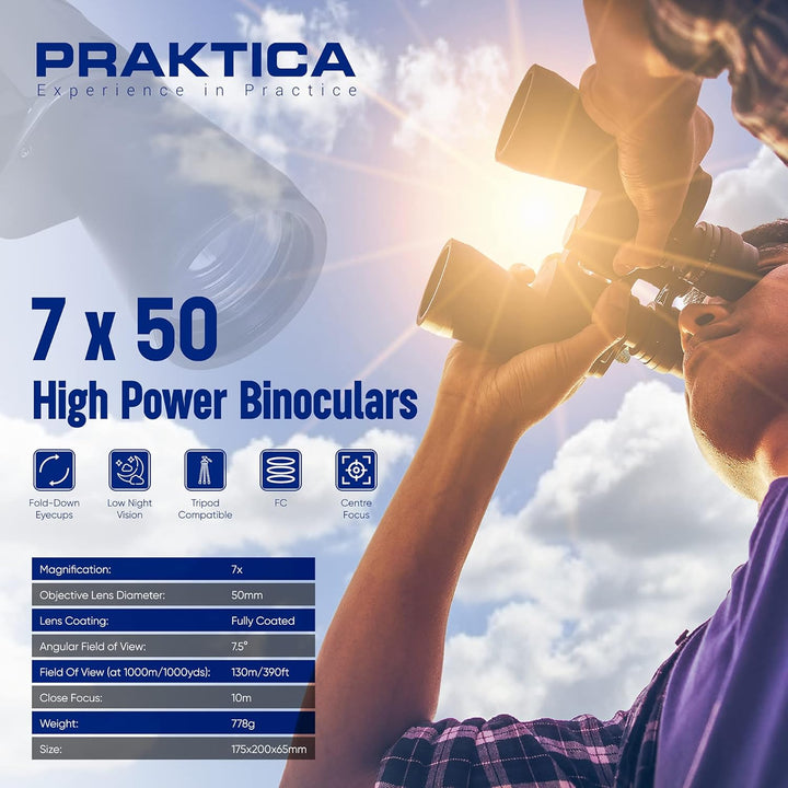 Praktica Falcon 7 x 50 mm Feld-Fernglas-Adapter, Schwarz & Universal Stativhalterung Fernglas & Stat