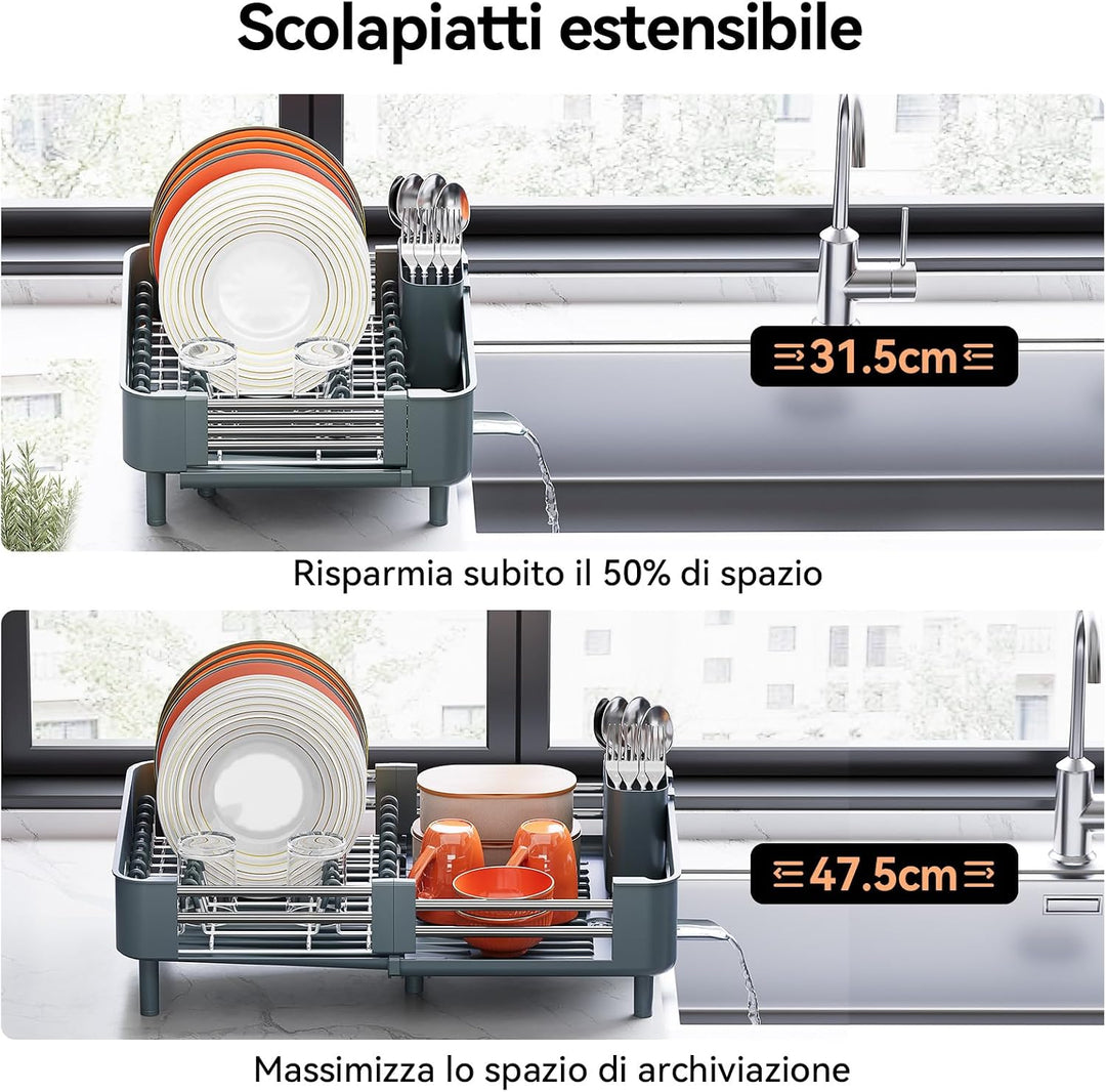 Urackify Ausziehbare Geschirrack Edelstahl | Für Küchenarbeitsplatte, Abtropfablage mit Abnehmbarem