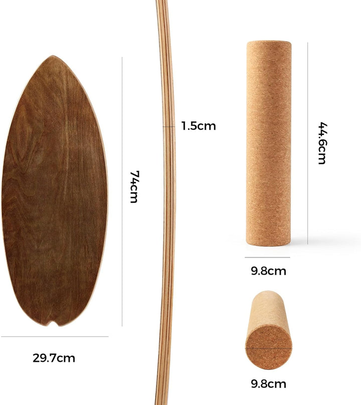 Cowiewie Balance Board, 15mm Dickes BalanceBoard + 10mm Korkrolle, Balance-Board Maximale Belastung