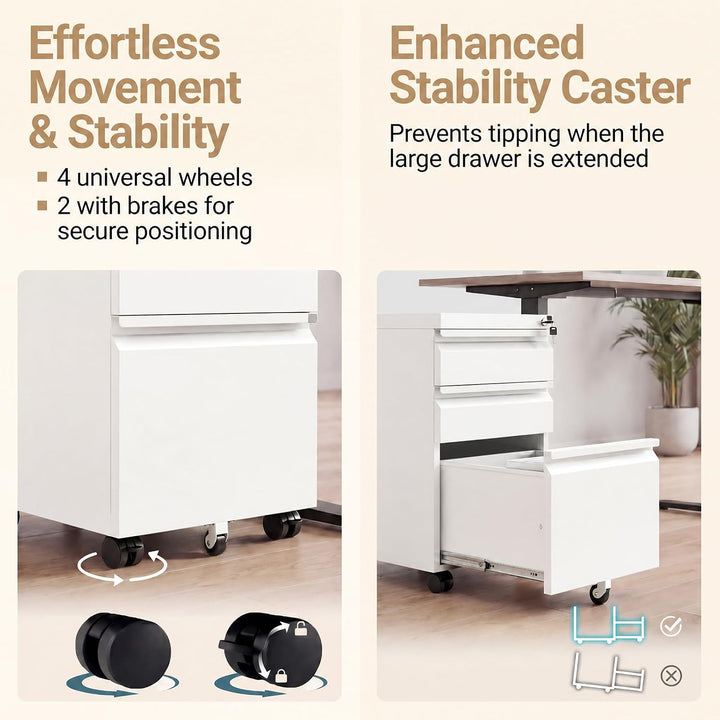 GIANTEX Mobiles Rollcontainer mit 3 Schubladen, Metallaktenschrank mit 5 Rollen und Schloss, stabile