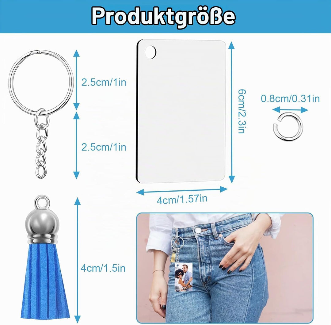 120 Stück Sublimation Rohlinge Schlüsselanhänger Set mit Wärmeübertragungs MDF Rechteckig Blanko, Qu