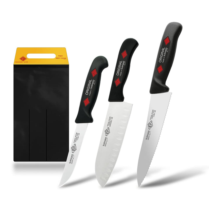 EIKASO Solingen Küchenmesser Set Haushaltsmesser Set 3 Teilig aus Molybdänstahl 1.4116 mit ergonomis