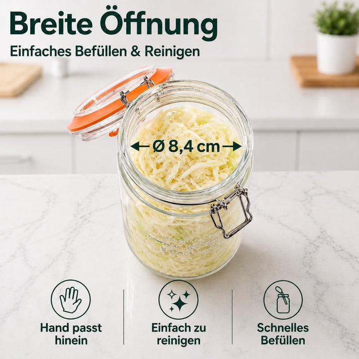 Fermentierglas 1,2 L Glas-Fermentierset mit Glasgewicht für Sauerkraut, Chilisauce, Met, Kombucha &amp;