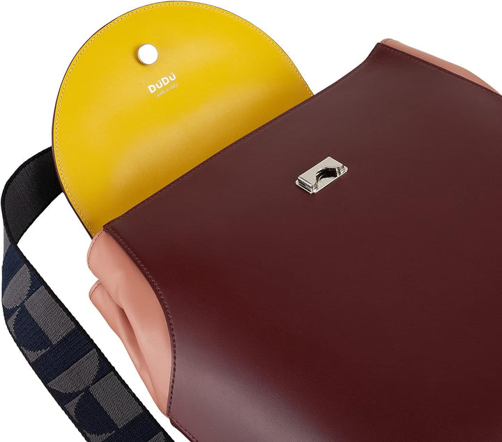 DuDu Damen-Multifunktions-Freizeitrucksack Made in Italy aus weichem Nappaleder mit Klappe Burgundy,