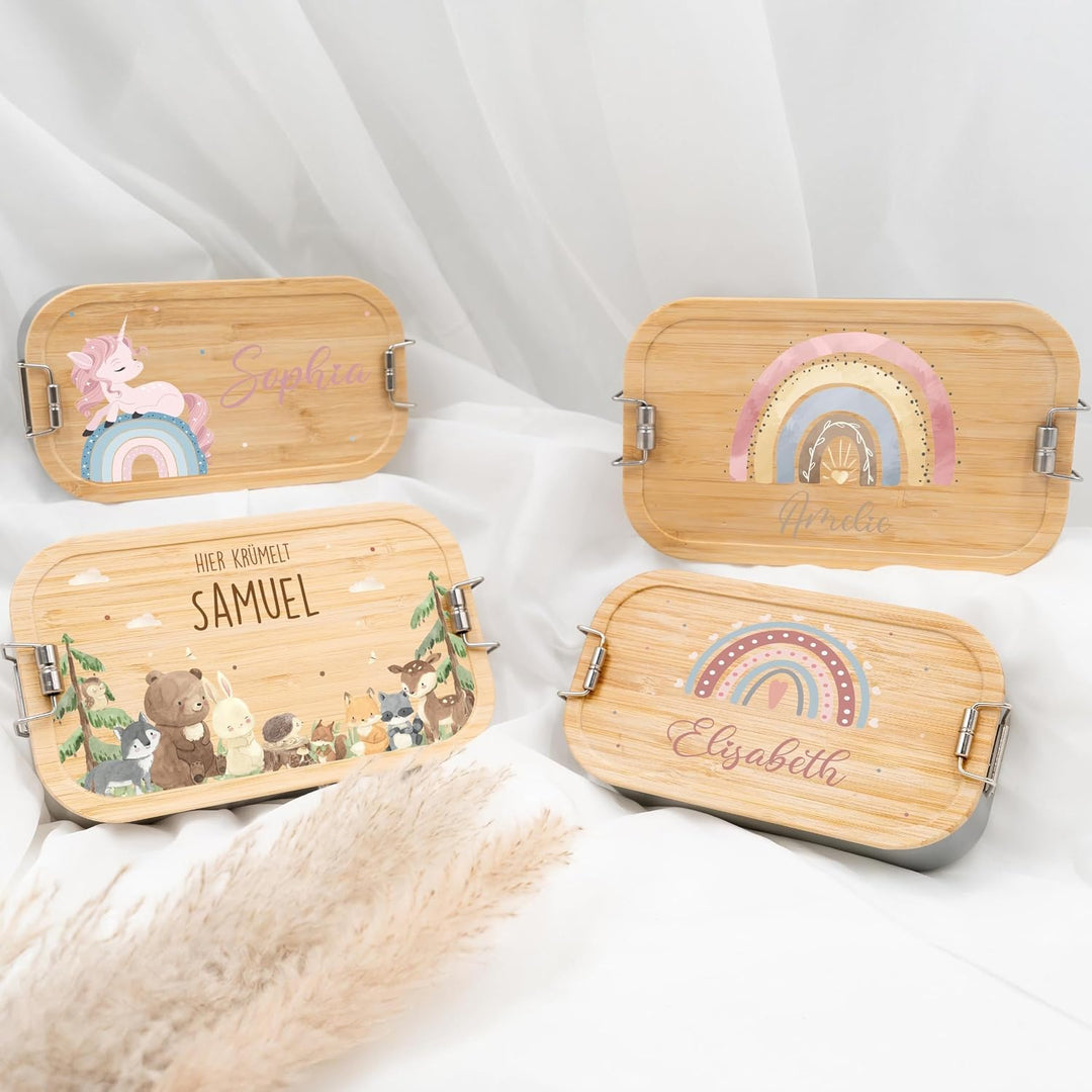 Kidsmood - Personalisierte Brotdose Kinder mit Fächern – Edelstahl Snackbox mit Fächern für Schule &amp;