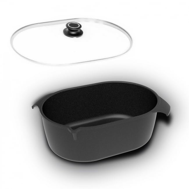 AMT Gastroguss 2er-Set Bräter, bestehend aus Bräter & Glasdeckel, 32 x 22 cm, induktionsgeeignet, Lo