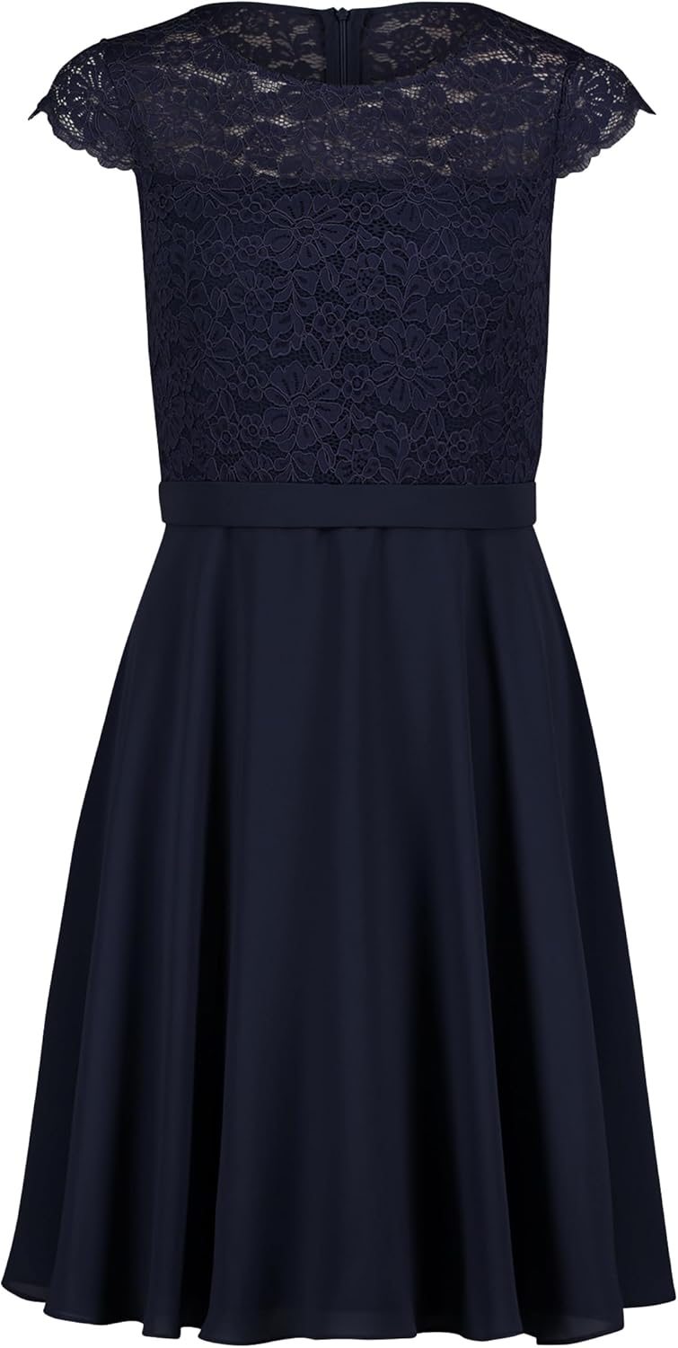 Vera Mont Damen Cocktailkleid mit Spitze 34 Blau, 34 Blau