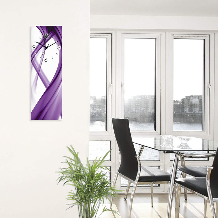 ARTLAND Wanduhr ohne Tickgeräusche Glas Funkuhr 20x60 cm Rechteckig Lautlos Design Abstrakt Kunst Bu