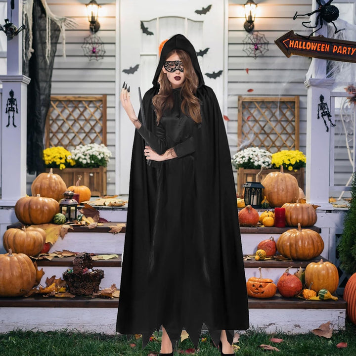Shinybox Hexenkostüm Damen Halloween, 7 Stück Halloween Kostüm Damen mit Schwarzer Umhang, Hexenhut,