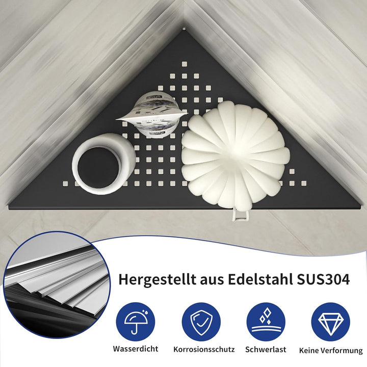 Bernkot Eck Duschregal, Edelstahl 304 Badezimmerregal aus Stahl mit Gitterdesign für geflieste Wände