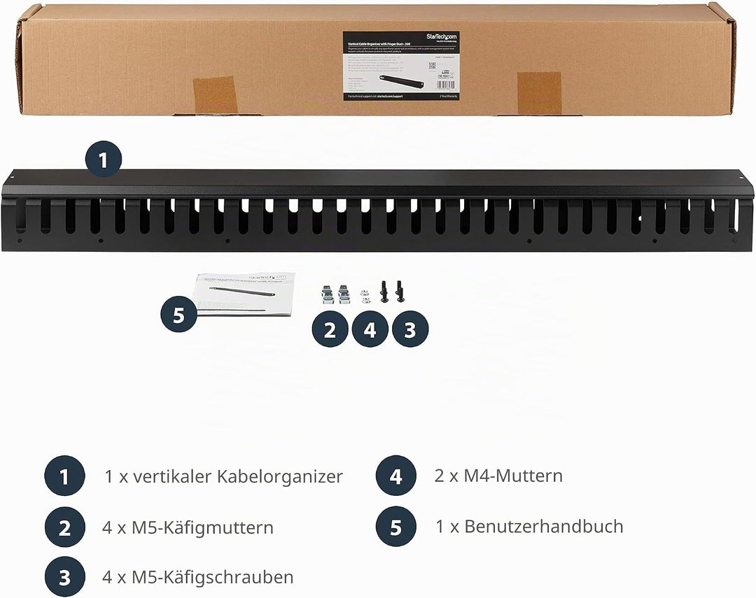 StarTech.com Vertikaler Kabelordner mit Finger Duct - 0U - 91cm - Rack Kabelmanager 0U | Vertical |