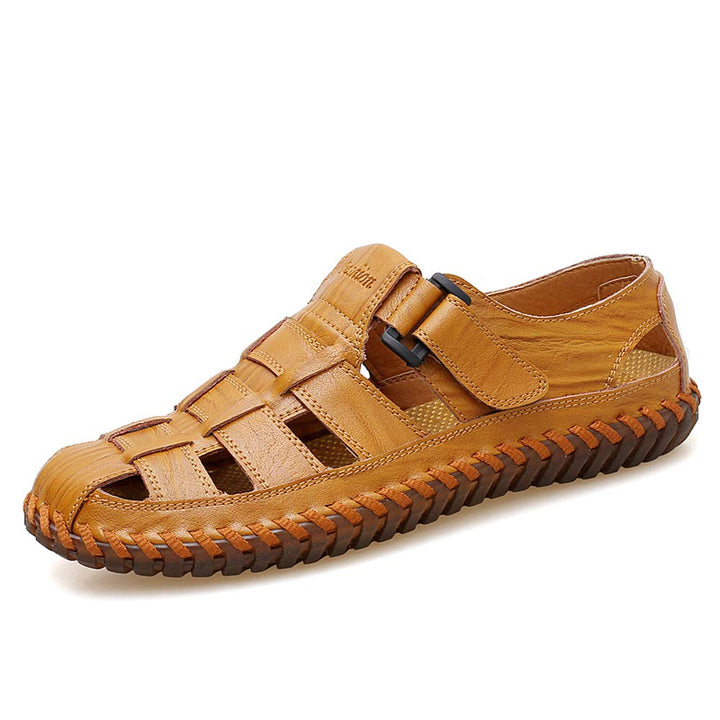 Moodeng Herren Sandalen Outdoor Leder Sommer Outdoorsandalen Sport Trekking Strand Geschlossene Klet