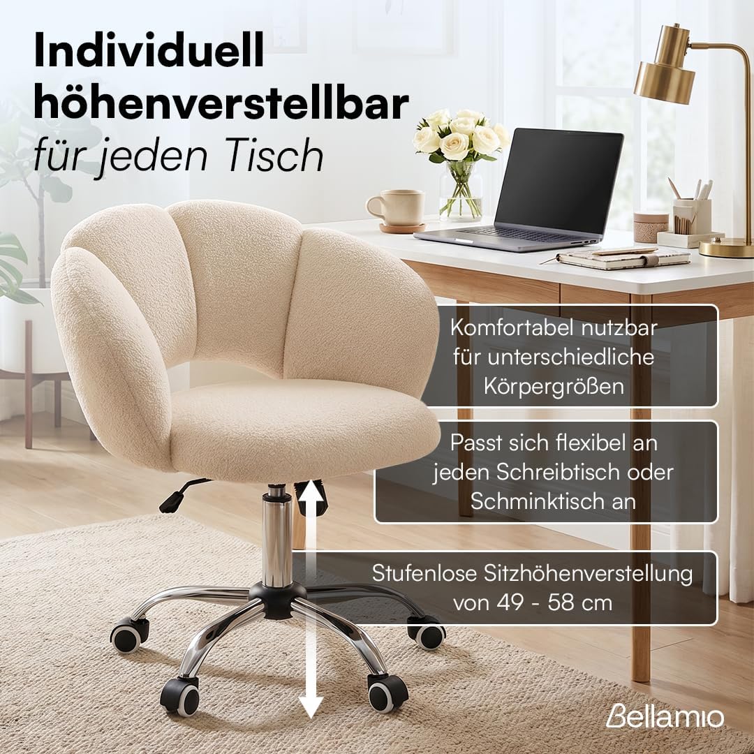 Bellamio Meli Schreibtischstuhl in Wolkenform – Schminkstuhl Beige – Bürostuhl mit Verstellbarer Leh