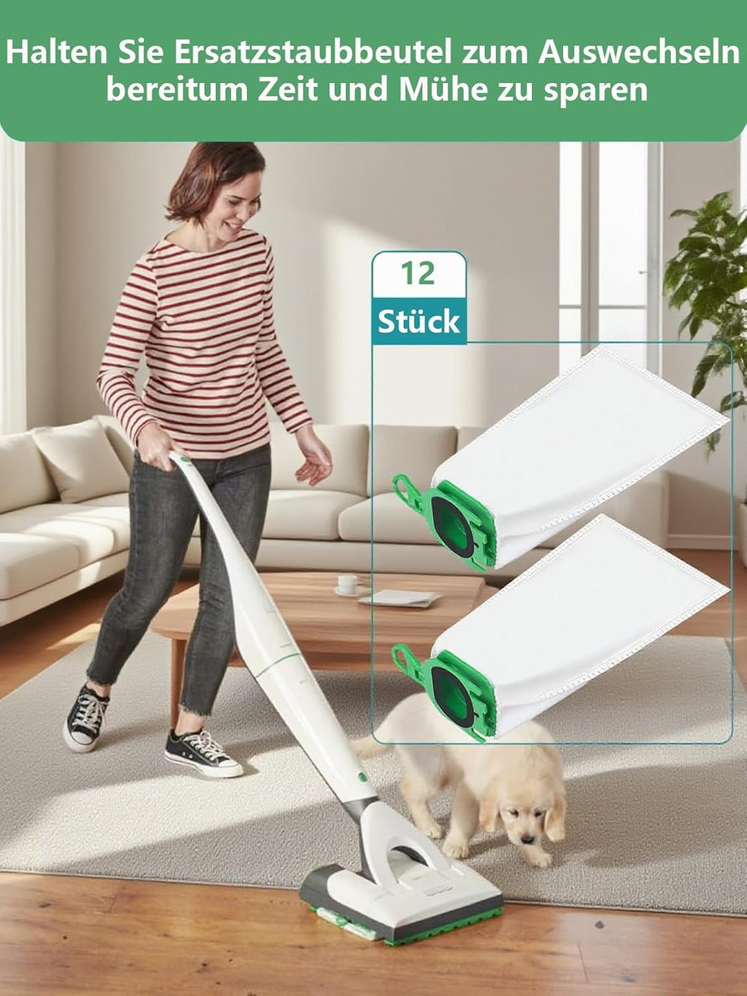 XIANGBIN 12 Stück Staubsaugerbeutel für Vorwerk Kobold VB100 Filtertüten Ersatz Beutel Zubehör Staub
