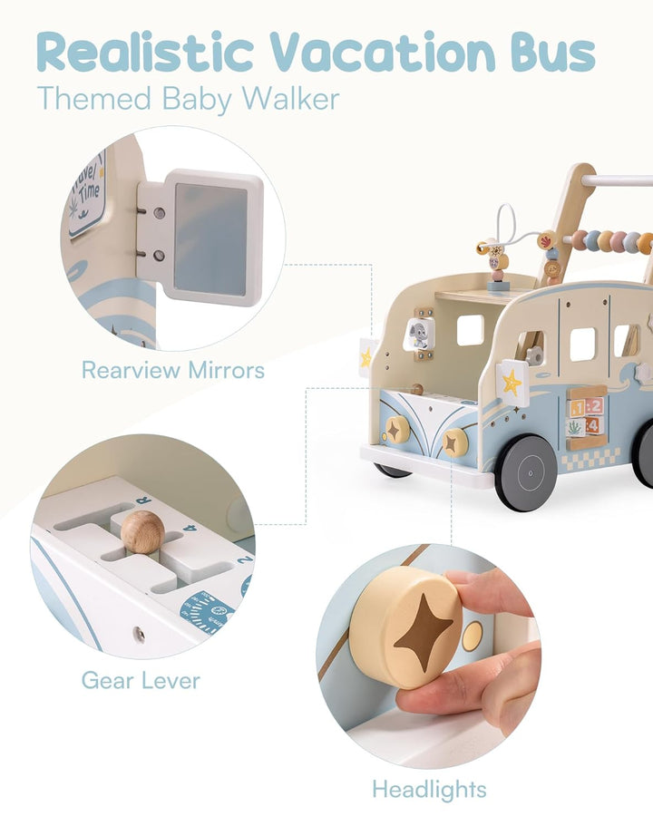 ROBUD Lauflernwagen Holz, Multifunktion Baby Lauflernhilfe mit & Rädern & Bauklötzen Spielgeräte Akt